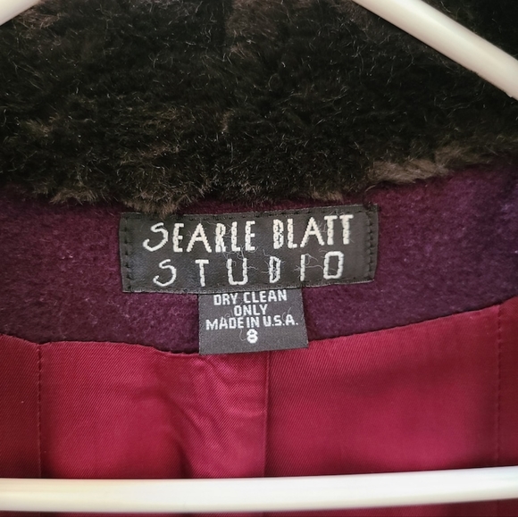 Vintage 90's Searle Blatt Studio Swing Coat Dark Purple Eggplant Wool Coat - Picture 3 of 10